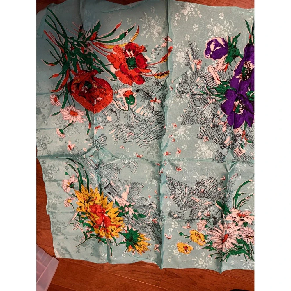 Vintage Floral‎ Print Scarf Lightweight Accessories Fashion Women Made in Japan